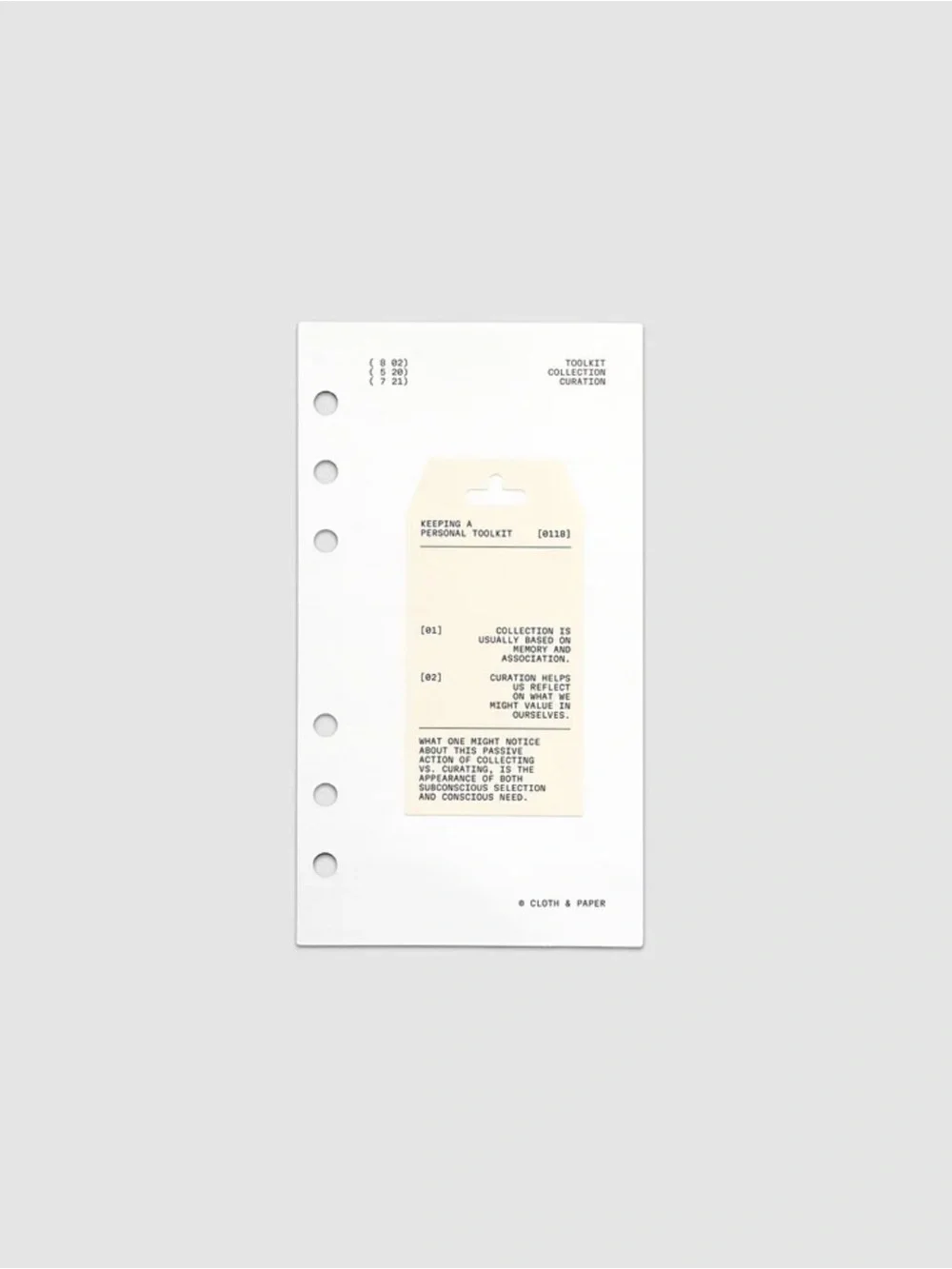 Cloth & Paper Personal Toolkit Dashboard — White